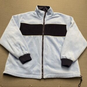 JLC Jacket Mens Large‎ Blue Full Zip Reversible Fleece Nylon Striped Windbreaker
